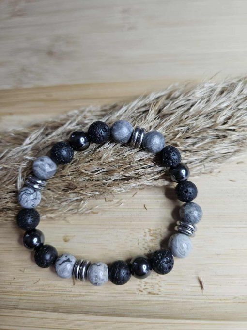 Pierre de lave, hematite et jaspe picasso 